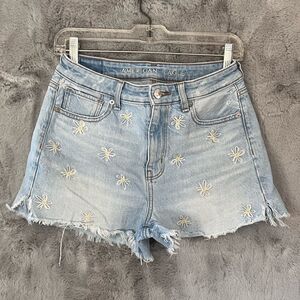 American Eagle Outfitters Daisy Embroidered Light Wash Denim Shorts